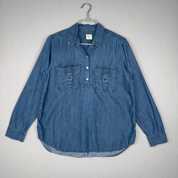 GAP Tops - GAP D Ring Utility Shirt M Light Indigo Chambray Popover Tunic High Low Casual